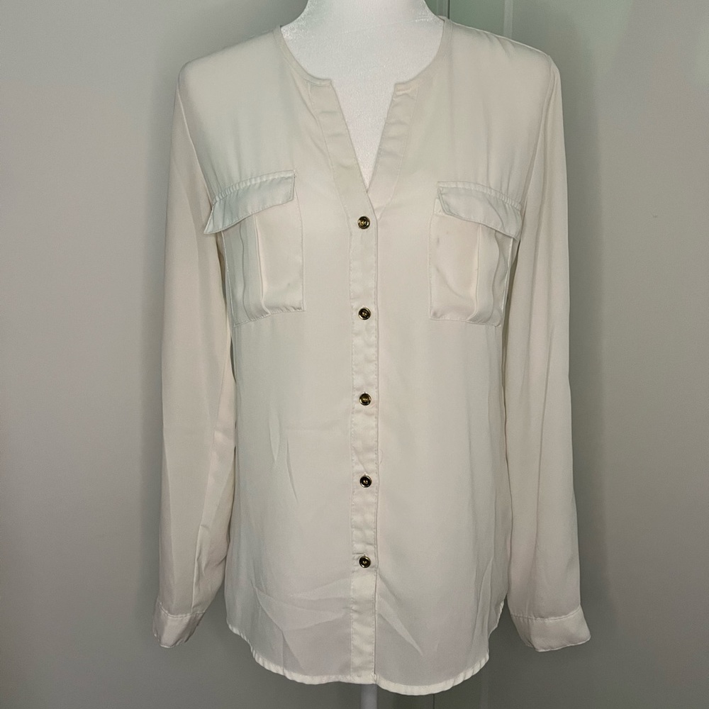 White Sheer Button Blouse